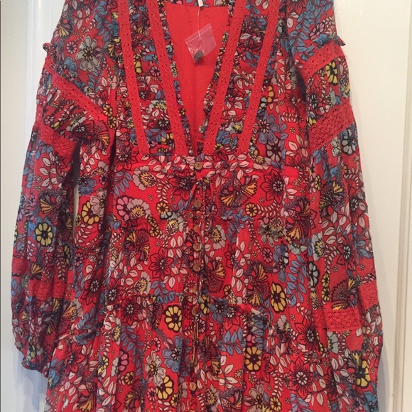 Free People Cassis Printed Chiffon Dress Fairy Bohemian Whimsical Romantic - Picture 7 of 15